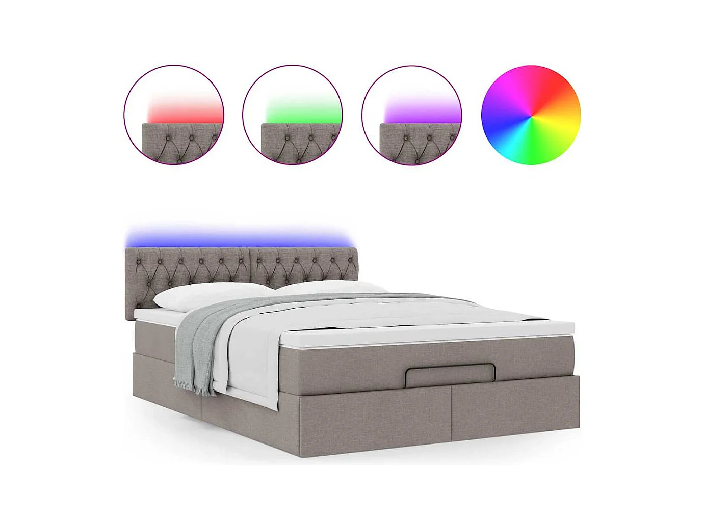 Bed poef met matras en LED's 140x200 cm stof taupe