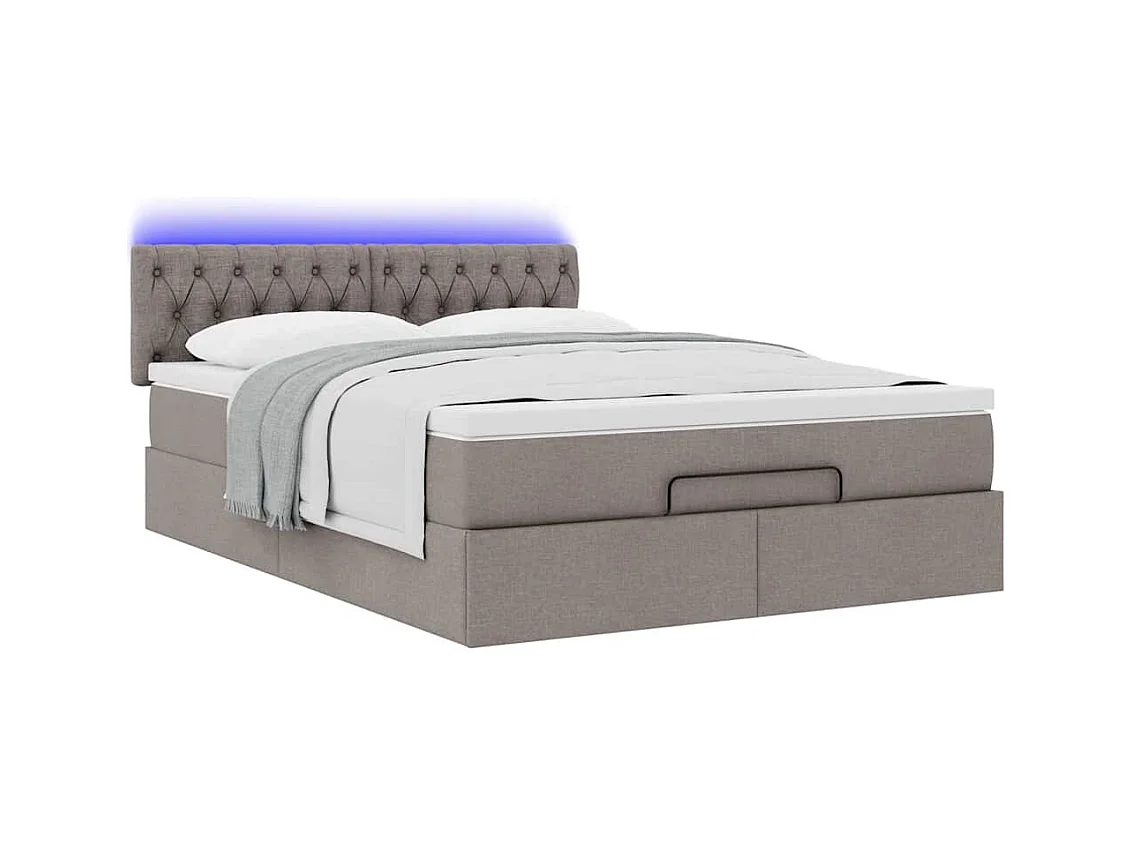 Bed poef met matras en LED's 140x200 cm stof taupe