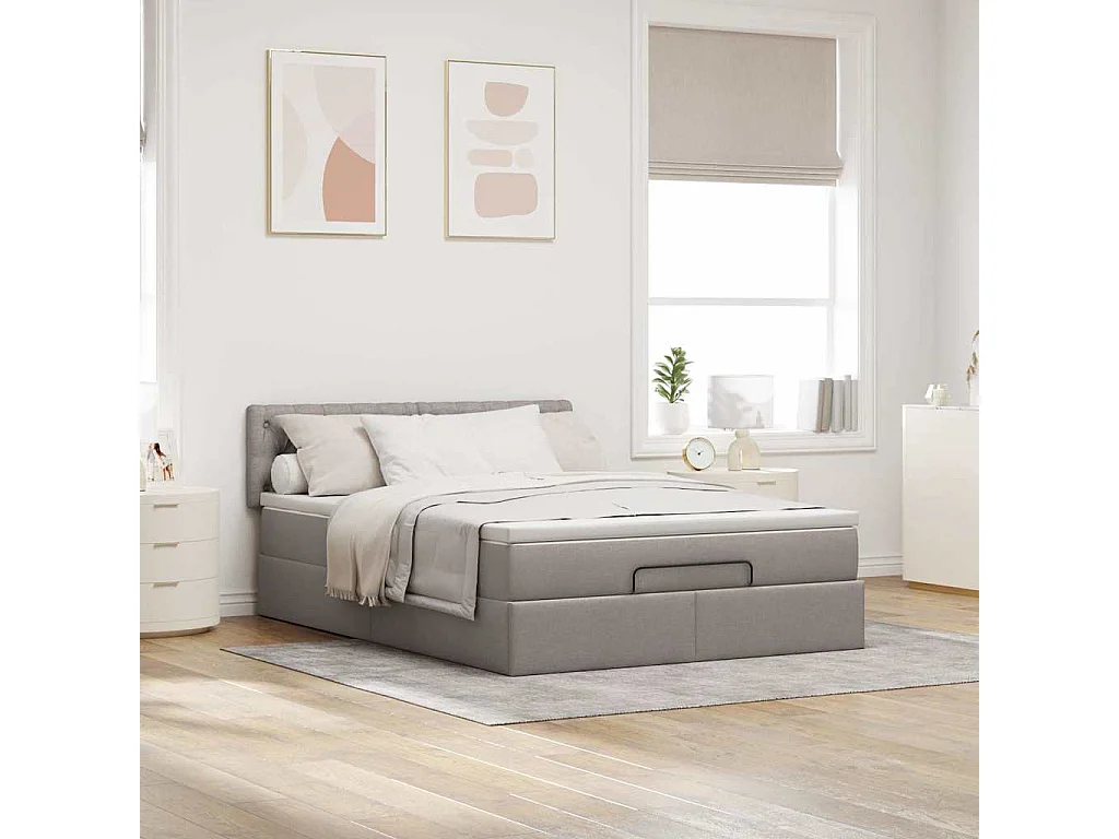 Bed poef met matras en LED's 140x200 cm stof taupe