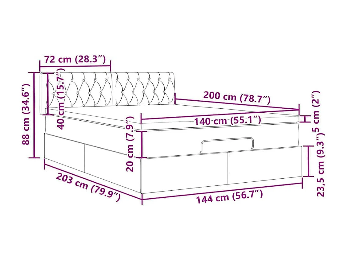 Lit ottoman avec matelas et LED taupe 140x200 cm tissu