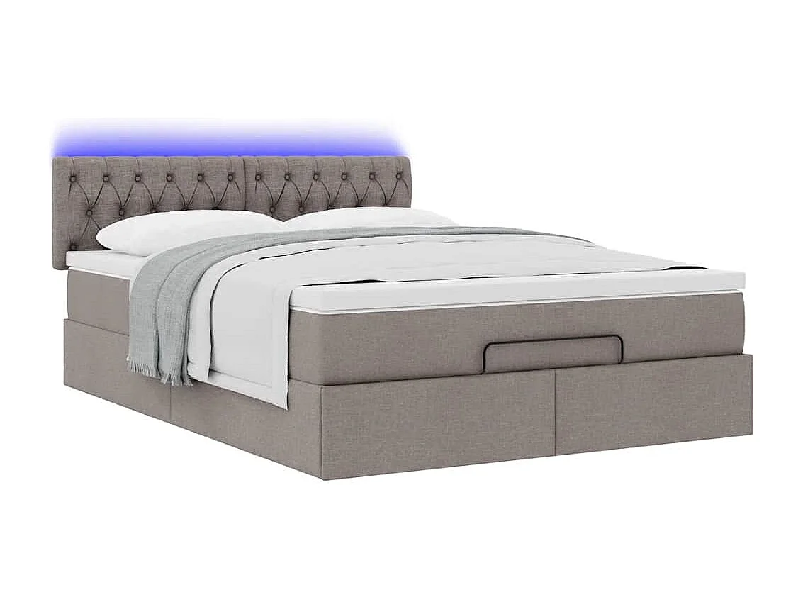 Lit ottoman avec matelas et LED taupe 140x200 cm tissu