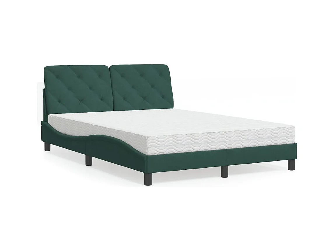Cama con colchón terciopelo verde oscuro 140x190 cm
