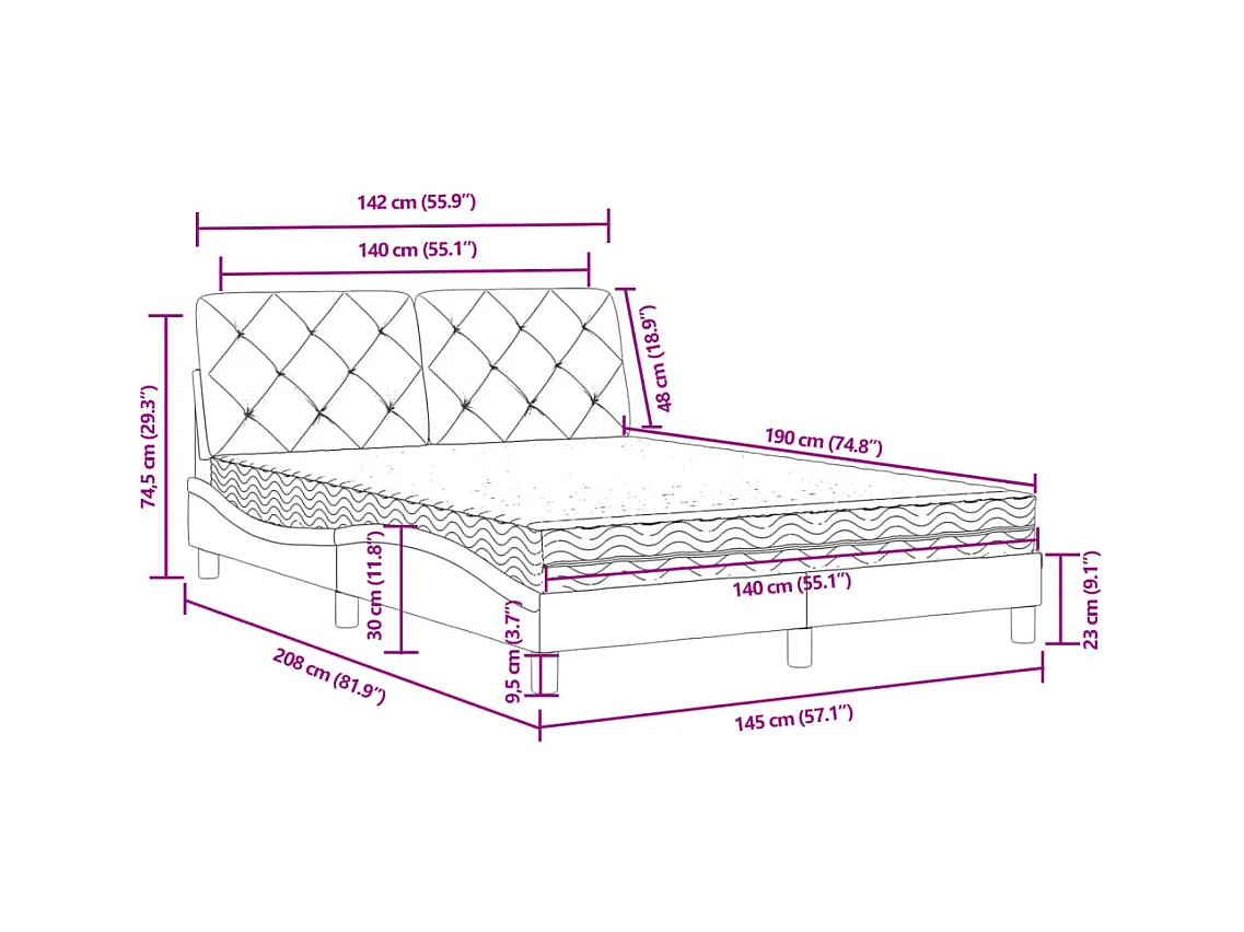 Cama con colchón terciopelo verde oscuro 140x190 cm