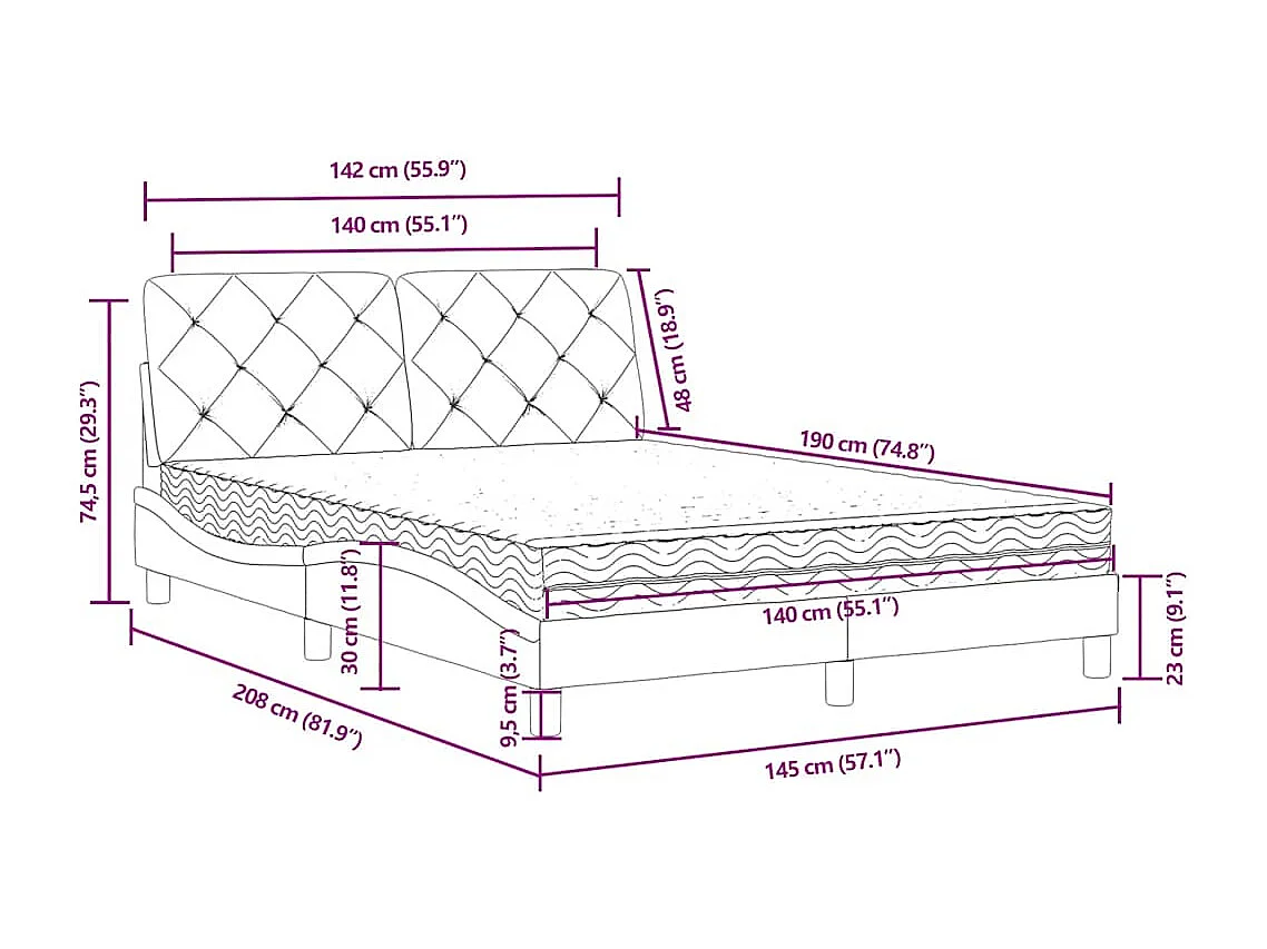 Bed met matras fluweel donkergroen 140x190 cm