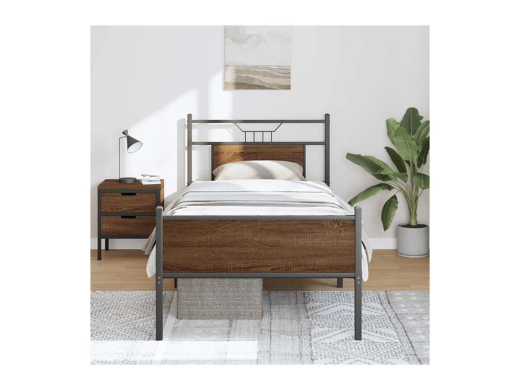 Cadre de lit sans matelas chêne marron 90x190cm bois ingénierie