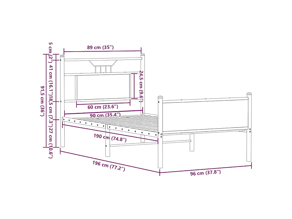 Cadre de lit sans matelas chêne marron 90x190cm bois ingénierie
