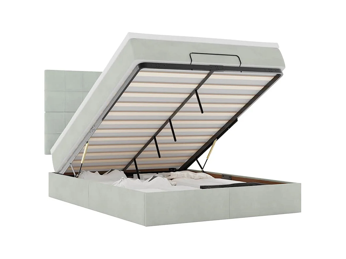 Cadre de lit ottoman et matelas gris clair 140x190 velours