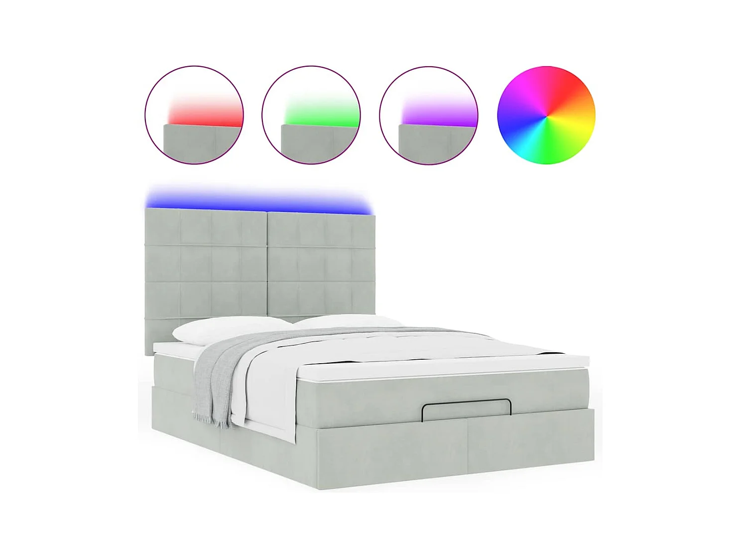 Cadre de lit ottoman et matelas gris clair 140x190 velours