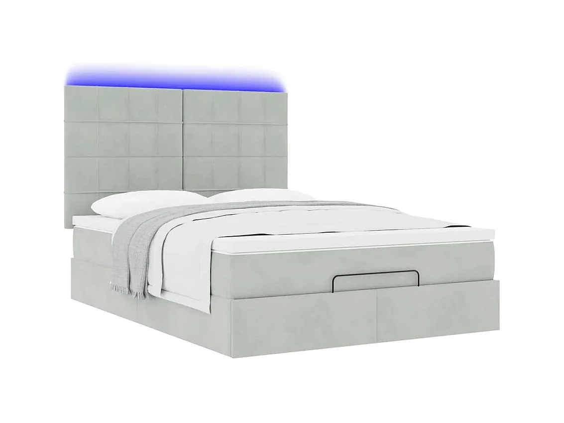 Cadre de lit ottoman et matelas gris clair 140x190 velours