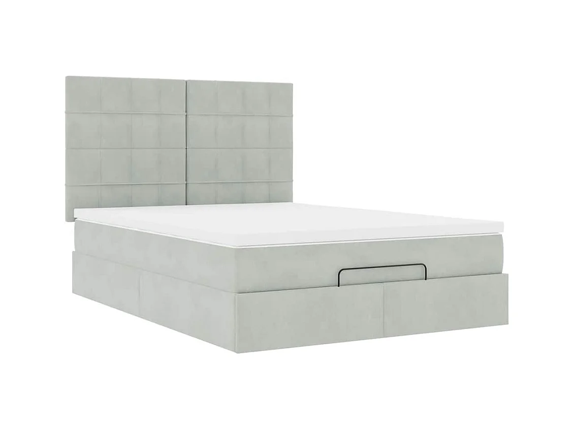 Cadre de lit ottoman et matelas gris clair 140x190 velours