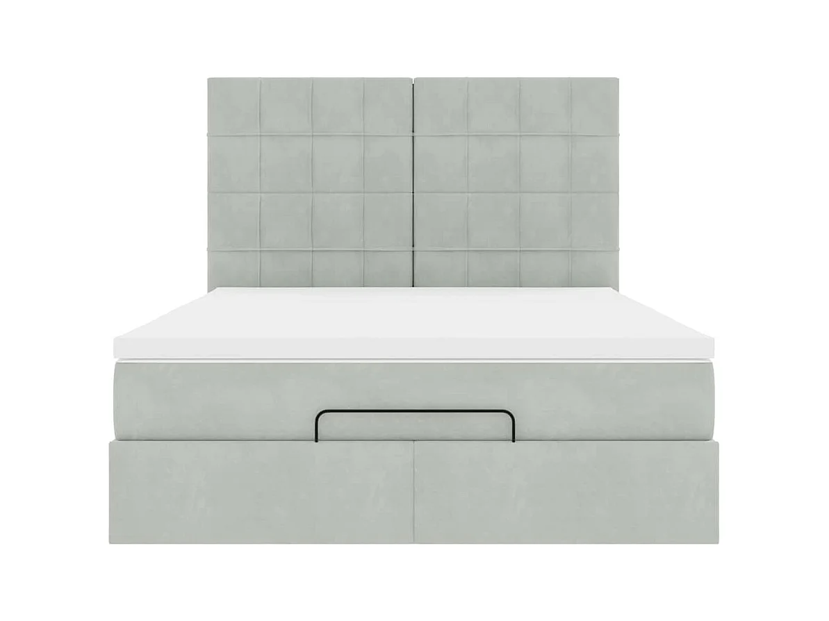 Cadre de lit ottoman et matelas gris clair 140x190 velours