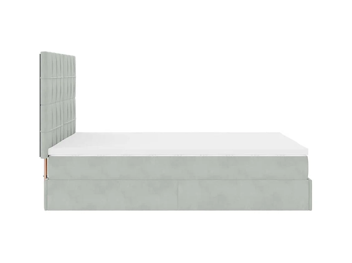 Cadre de lit ottoman et matelas gris clair 140x190 velours