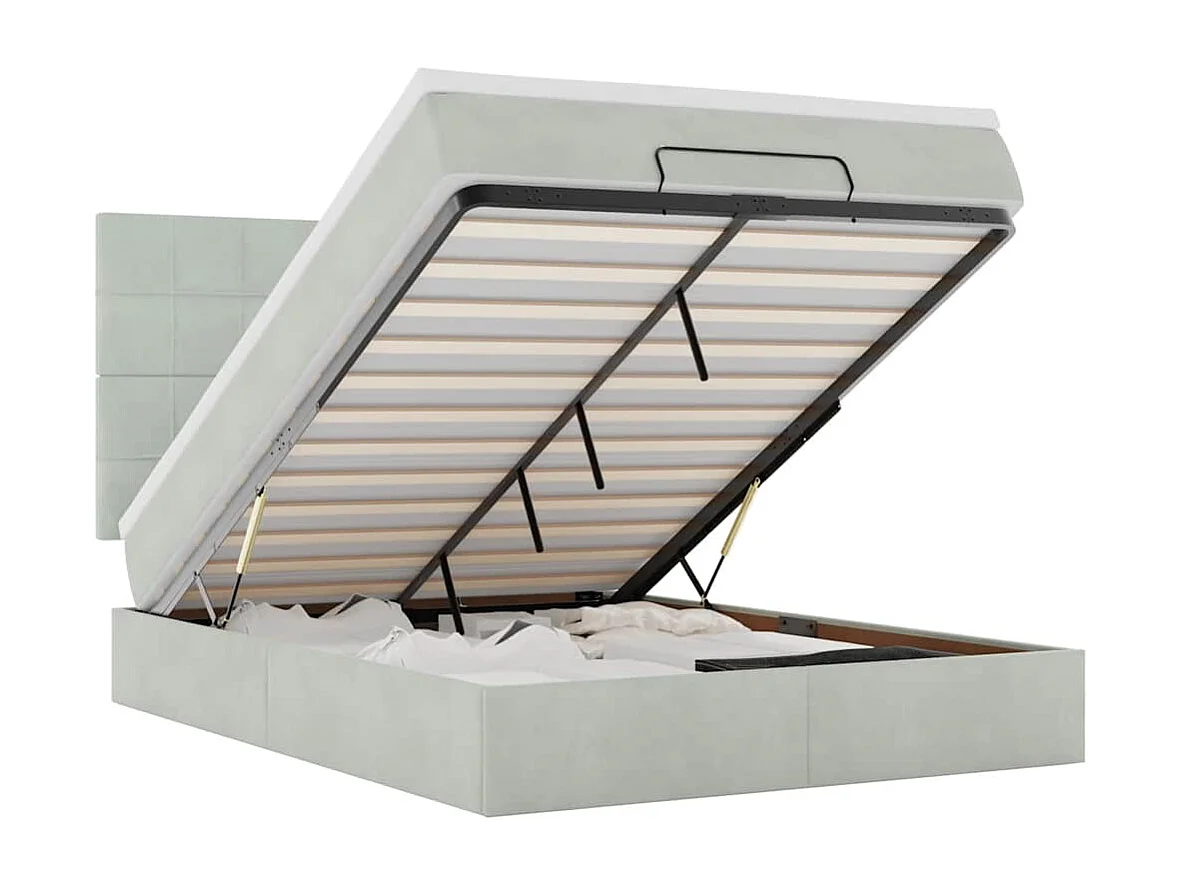 Estructura cama otomana colchones gris claro 140x190cm