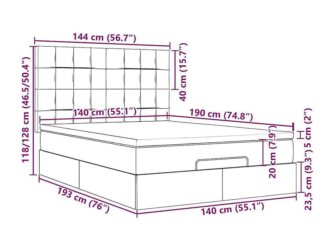 Estructura cama otomana colchones gris claro 140x190cm