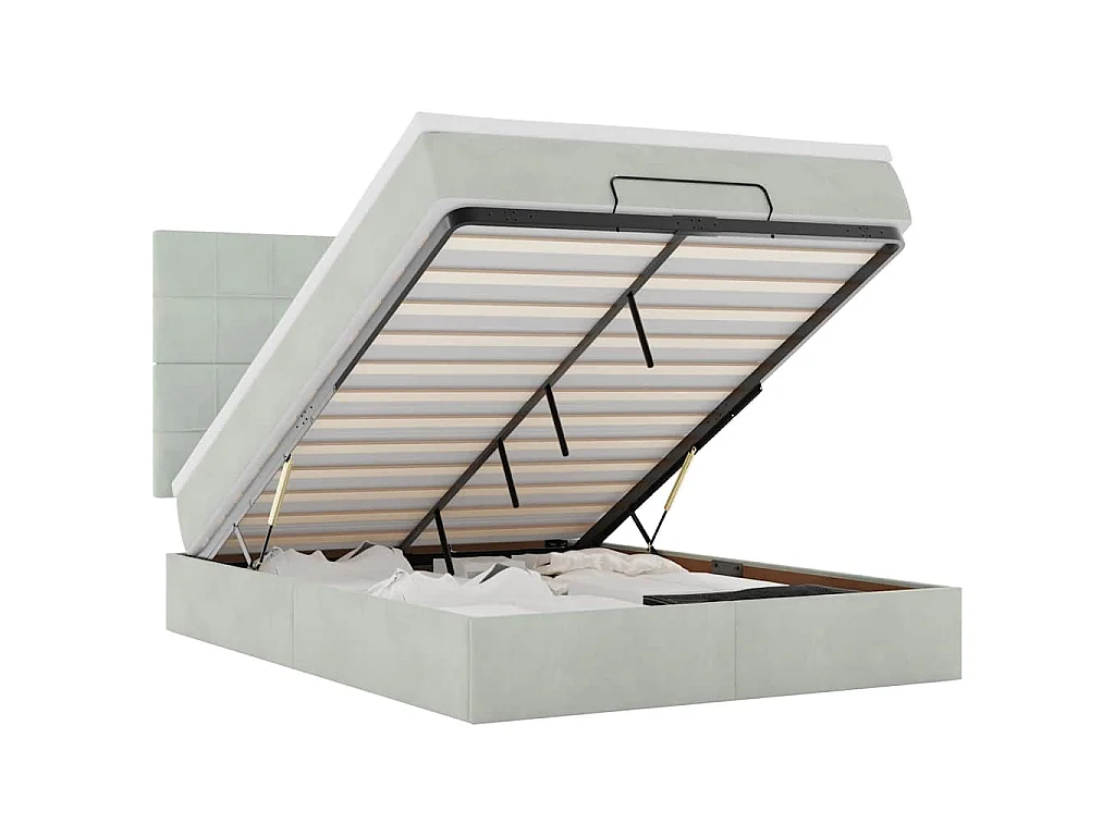 Ottoman-Bett mit Matratzen & LEDs Hellgrau 140x190 cm Samt