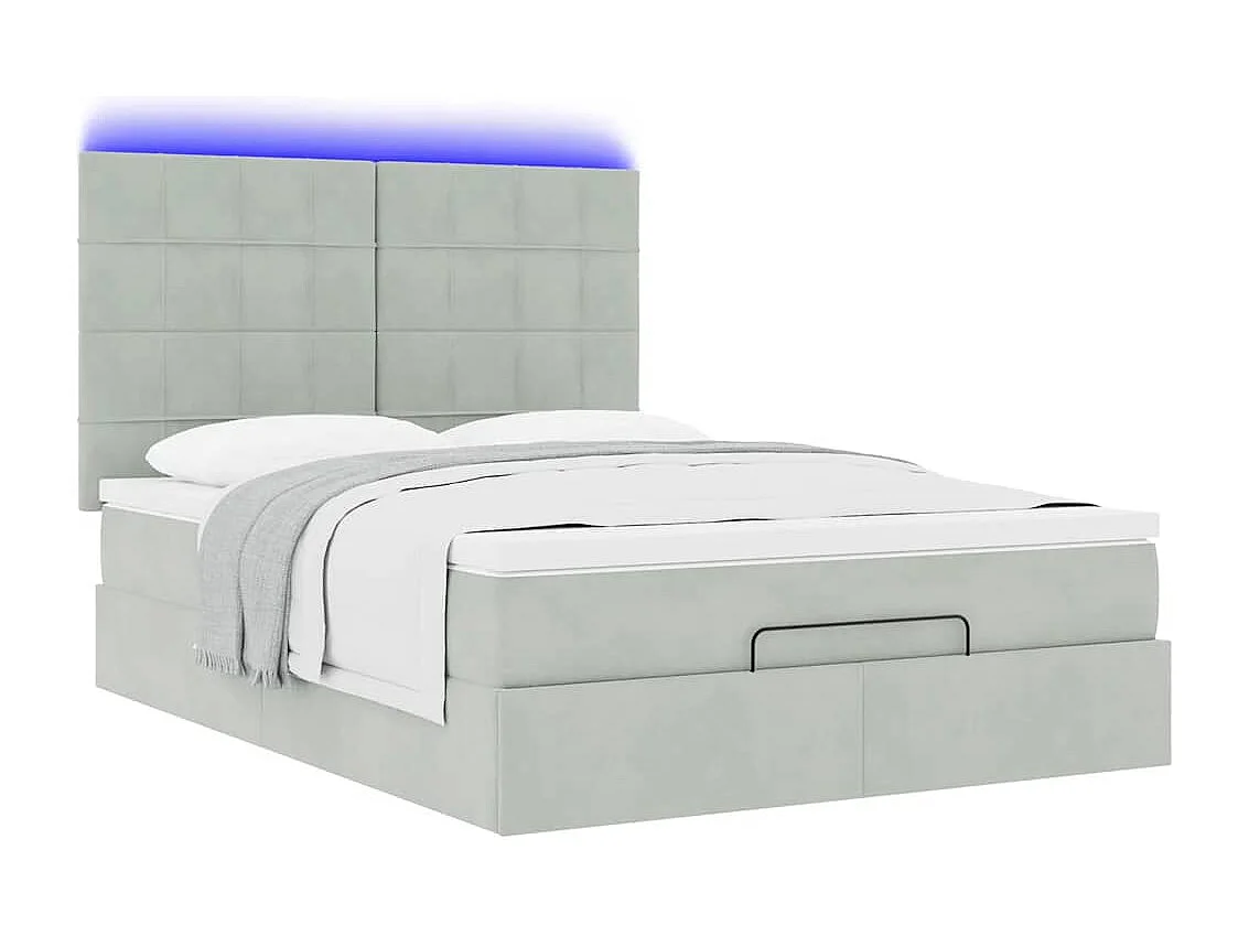 Ottoman-Bett mit Matratzen & LEDs Hellgrau 140x190 cm Samt