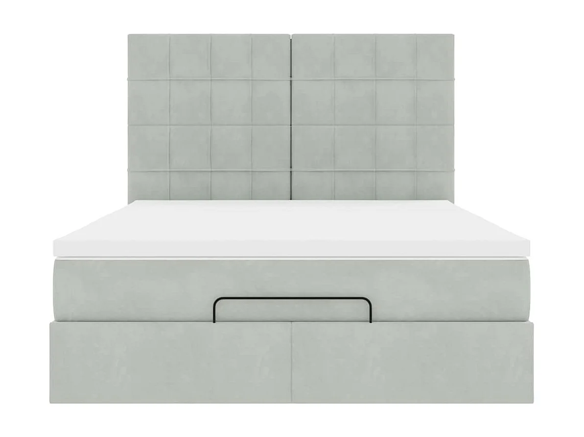 Ottoman-Bett mit Matratzen & LEDs Hellgrau 140x190 cm Samt
