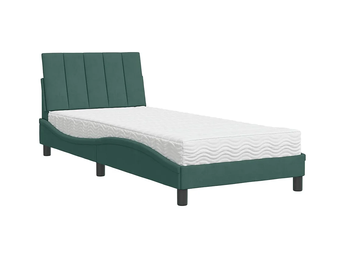 Lit avec matelas Hanko vert foncé 90x200 cm velours
