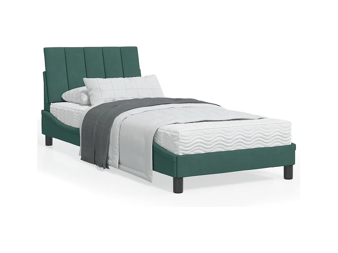 Lit avec matelas vert foncé 90x200 cm velours