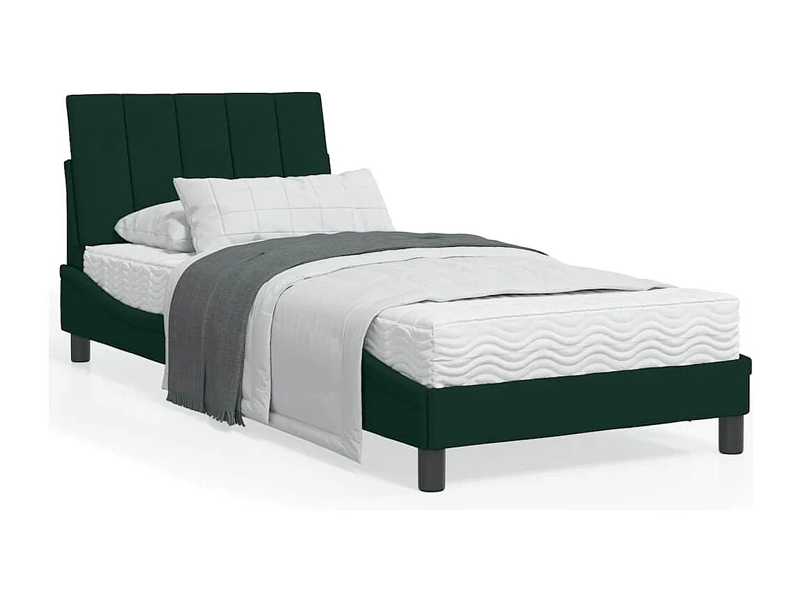 Cama con colchón Hanko terciopelo verde oscuro 90x200 cm