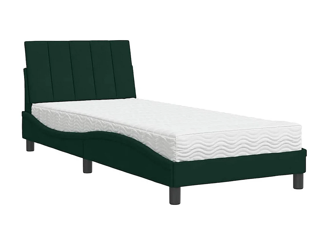 Cama con colchón Hanko terciopelo verde oscuro 90x200 cm