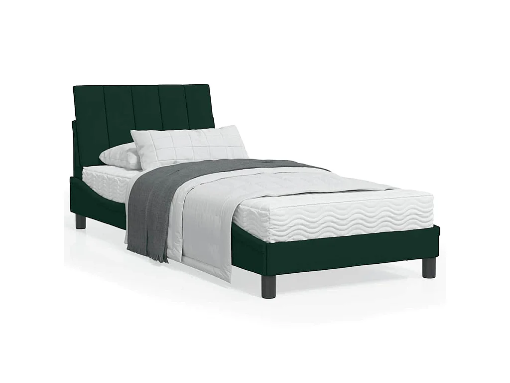 Letto con Materasso Hanko Verde Scuro 90x200 cm in Velluto