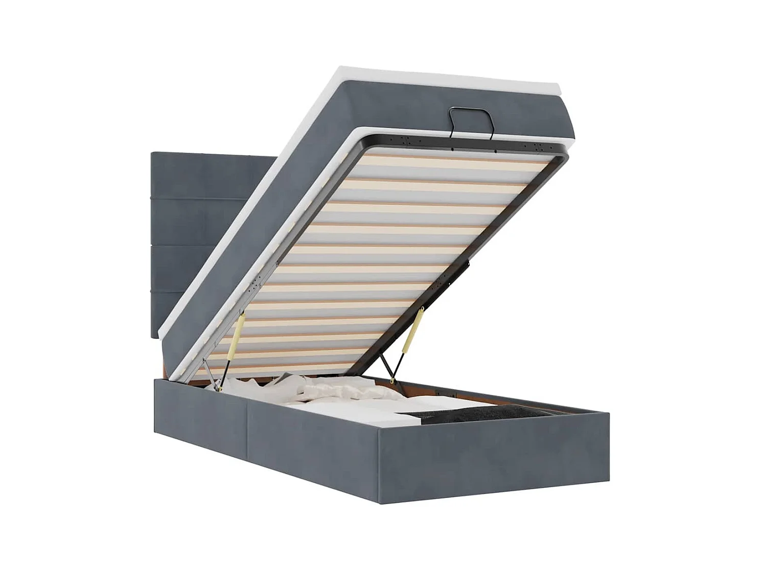 Cadre de lit ottoman et matelas gris foncé 90x200 cm velours