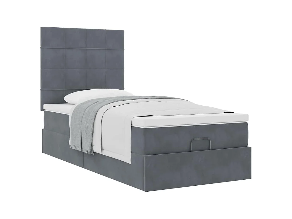 Cadre de lit ottoman et matelas gris foncé 90x200 cm velours