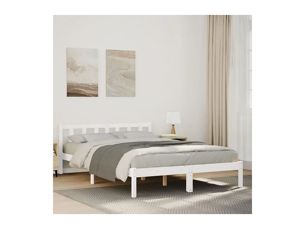 Cadre de lit extra long sans matelas 140x210 cm bois massif pin