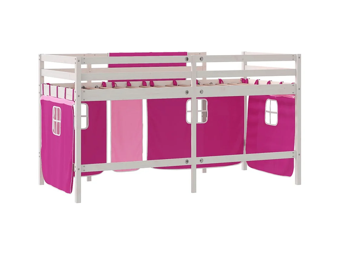 Lit mezzanine enfants avec rideaux sans matelas rose 90x190 cm