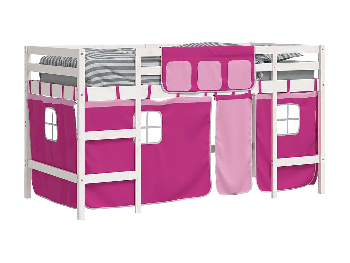 Cama alta p/ criança c/ cortinas 90x190 cm pinho maciço rosa