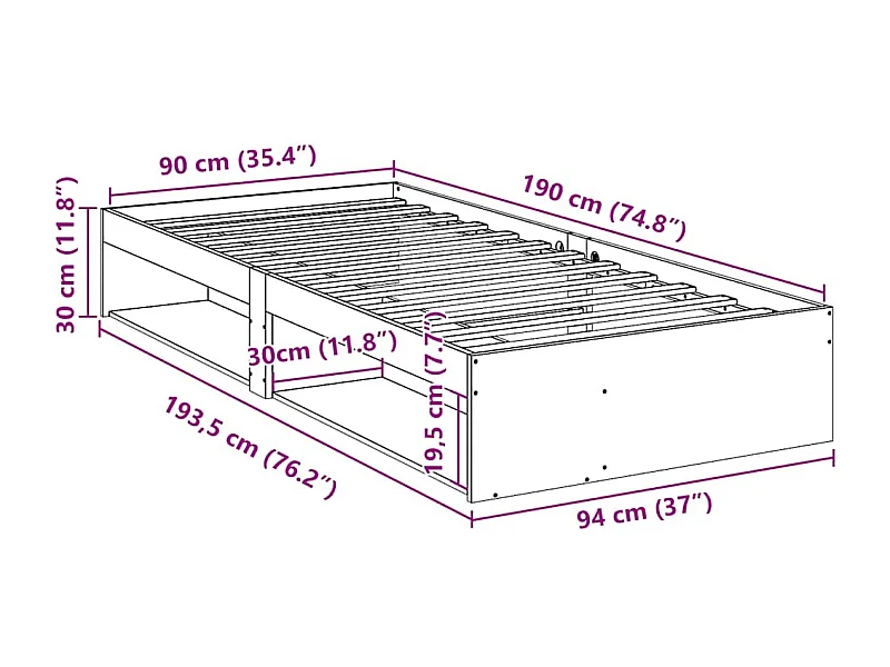 Lit de jour sans matelas blanc 90x190 cm bois de pin massif