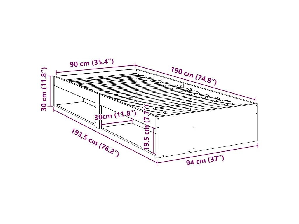 Lit de jour sans matelas blanc 90x190 cm bois de pin massif
