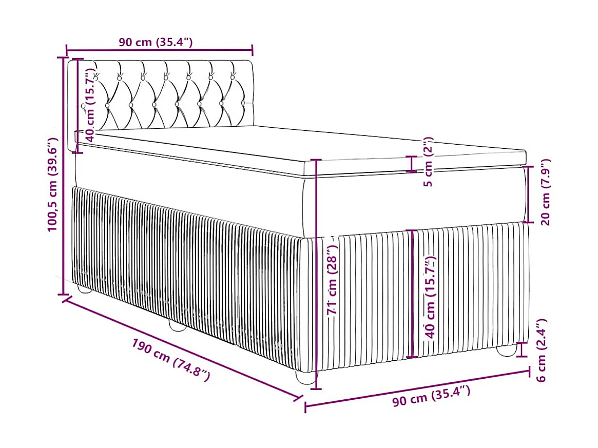 Boxspring met matras stof donkerbruin 90x190 cm