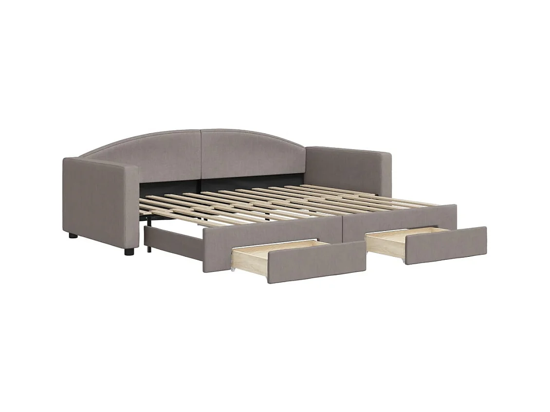 Tagesbett Ausziehbar mit Schubladen Taupe 90x200 cm Stoff