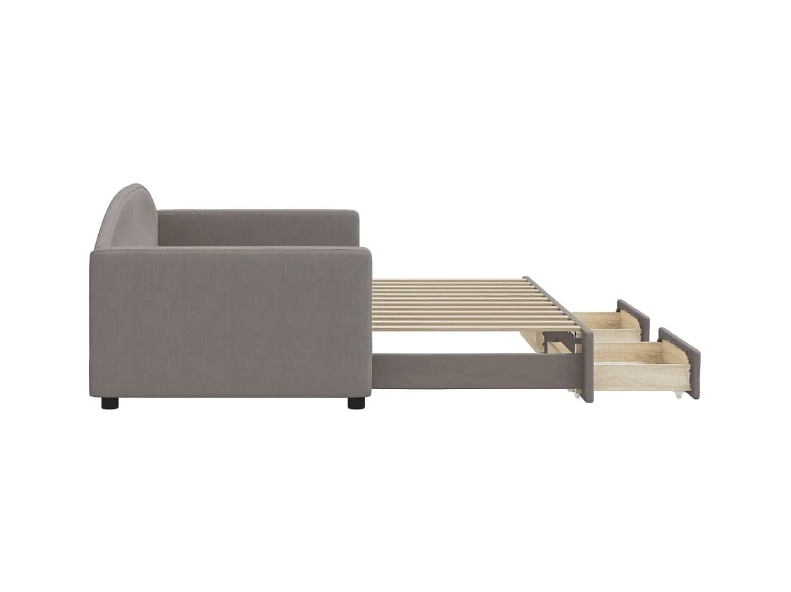 Tagesbett Ausziehbar mit Schubladen Taupe 90x200 cm Stoff