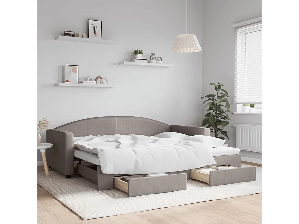 Divano Letto Estraibile con Cassetti Tortora 90x200 cm Tessuto