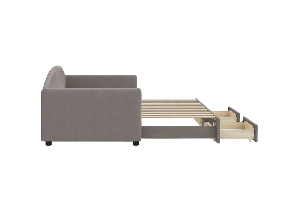 Divano Letto Estraibile con Cassetti Tortora 90x200 cm Tessuto