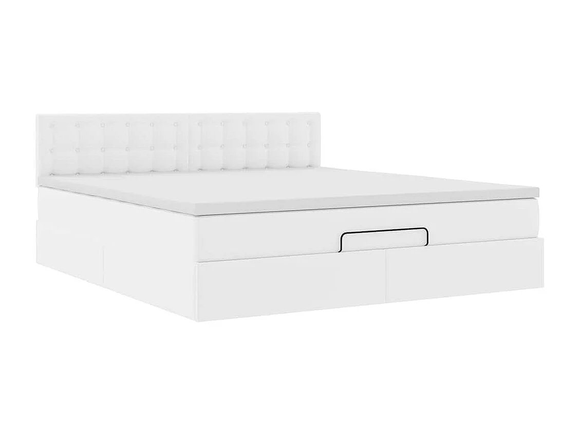 Ottoman-Bett mit Matratzen & LEDs Reinweiß 180x200cm Kunstleder