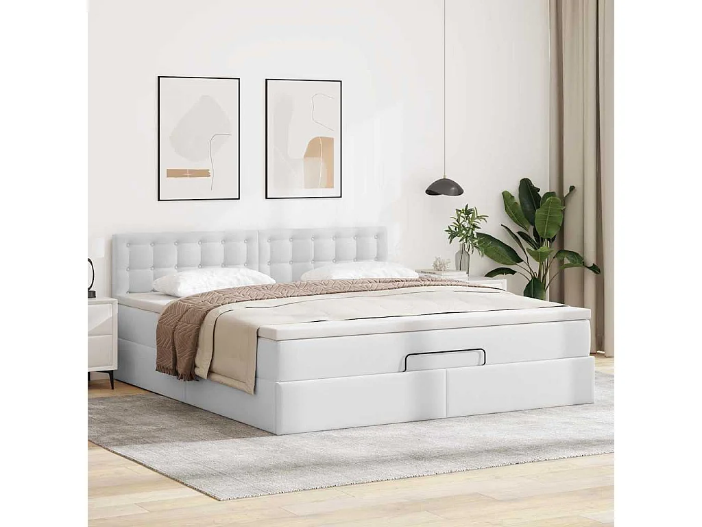Lit ottoman avec matelas & LED blanc pur 180x200cm similicuir