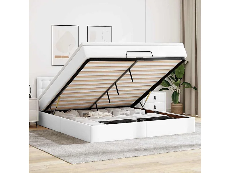 Bed poef met matrassen en LED's 180x200cm kunstleer zuiver wit