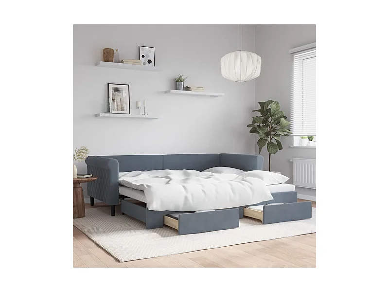 Tagesbett Ausziehbar mit Schubladen Dunkelgrau 90x200 cm Samt