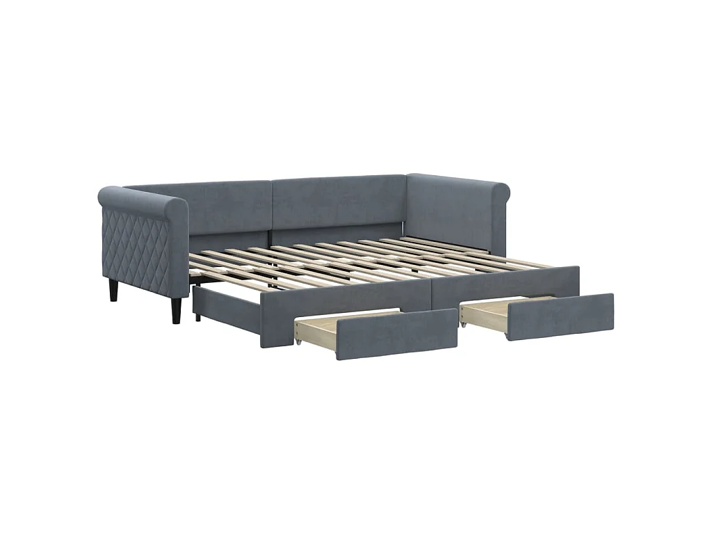 Sofá cama nido con cajones terciopelo gris oscuro 90x200 cm