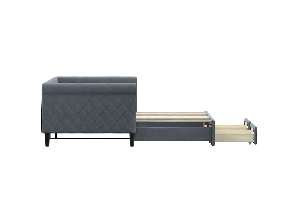 Sofá cama nido con cajones terciopelo gris oscuro 90x200 cm