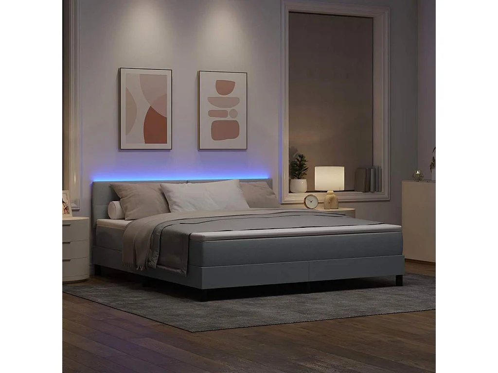 Boxspringbett mit Matratze mit LED Hellgrau 180 x 200 cm Stoff
