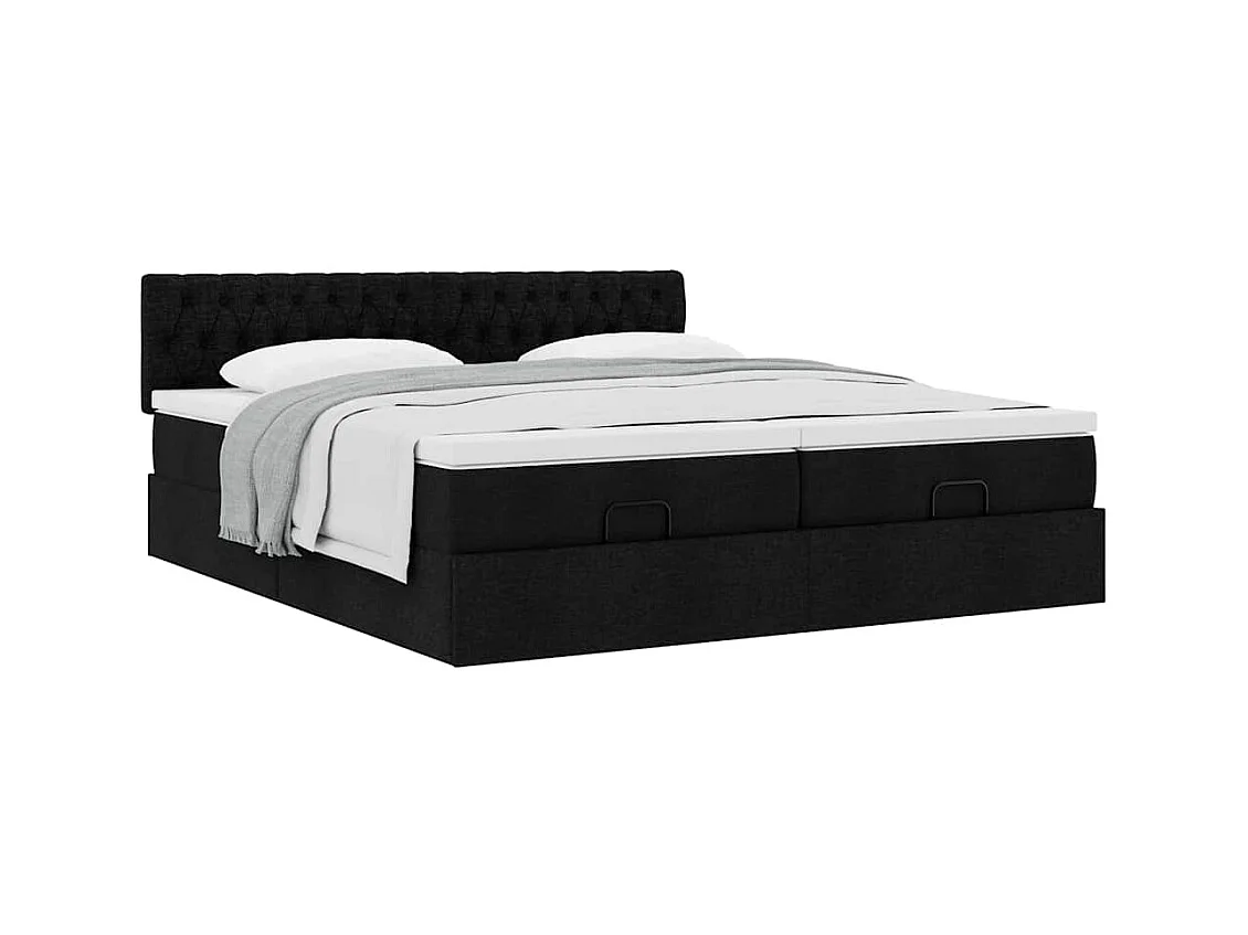 Cadre de lit ottoman avec matelas noir 160x200 cm tissu