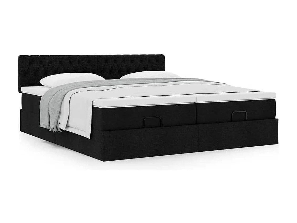 Struttura Letto Pouf con Materassi Nero 160x200 cm in Tessuto