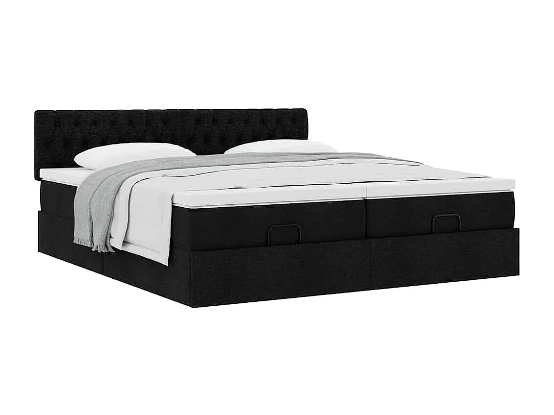 Struttura Letto Pouf con Materassi Nero 160x200 cm in Tessuto