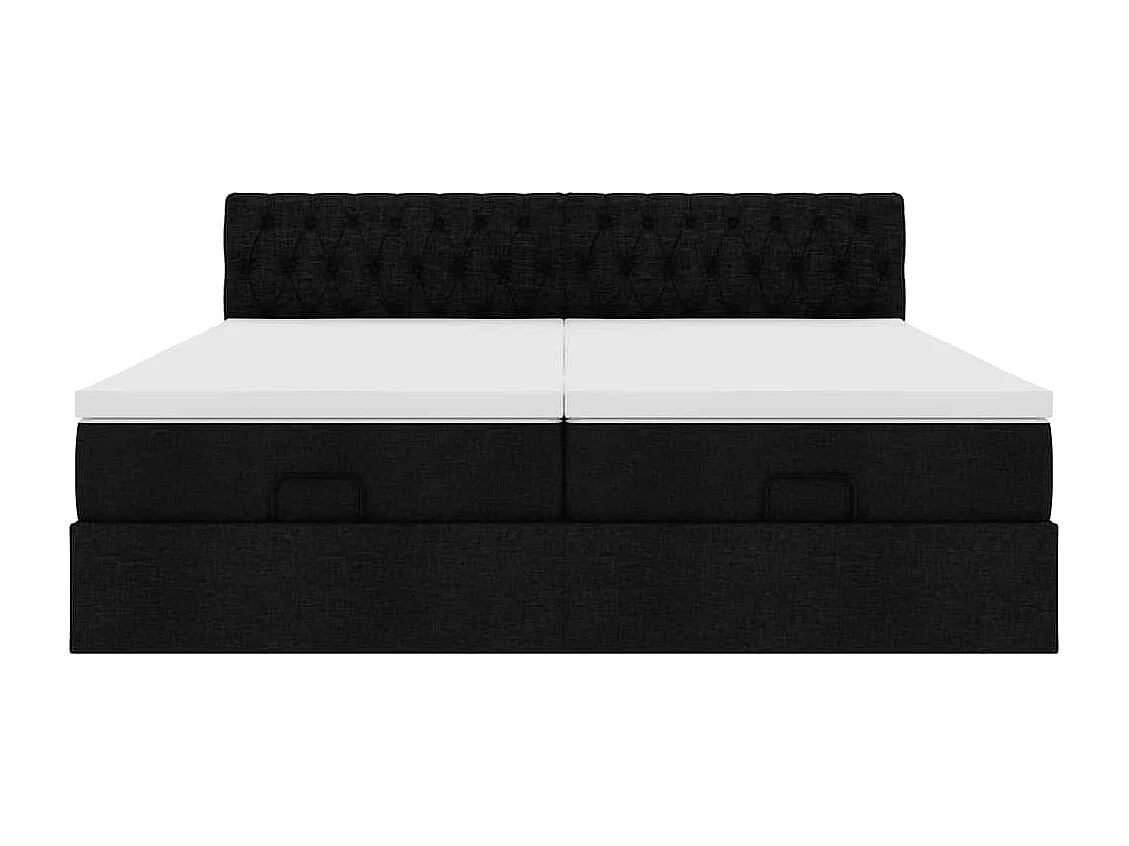 Struttura Letto Pouf con Materassi Nero 160x200 cm in Tessuto