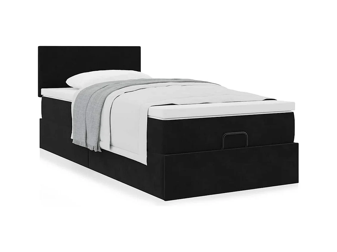 Cadre de lit ottoman avec matelas noir 90x200 cm velours